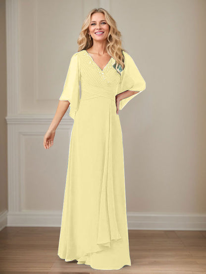 A-Line V-Neck Long Sequins Chiffon Mother Dress