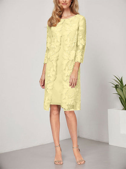 A-Linie U-Ausschnitt Knielang Chiffon Spitze Kleid für die Brautmutter mit Jacke 