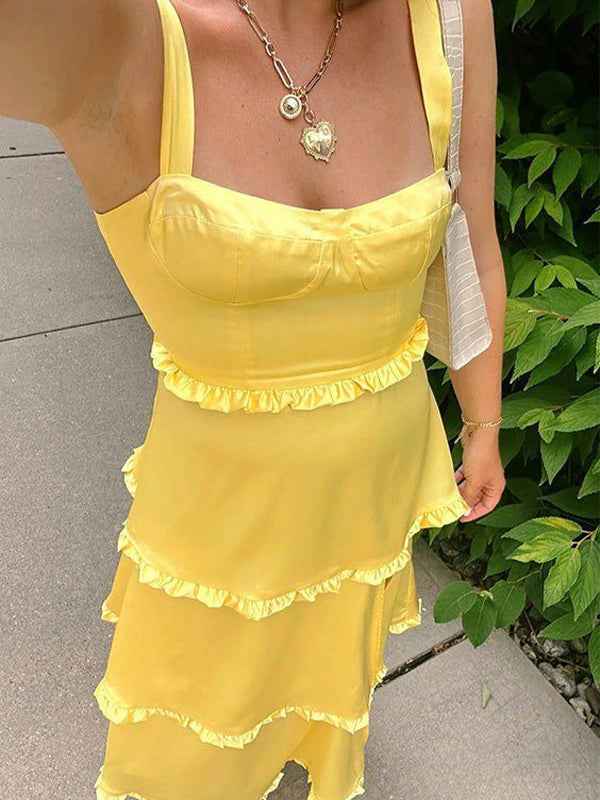 Orange Satin A Line Corset Dress With Tiered Ruffle Skirt For Prom
