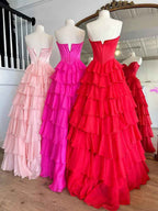 Yellow Strapless Satin Corset A Line Prom Dress