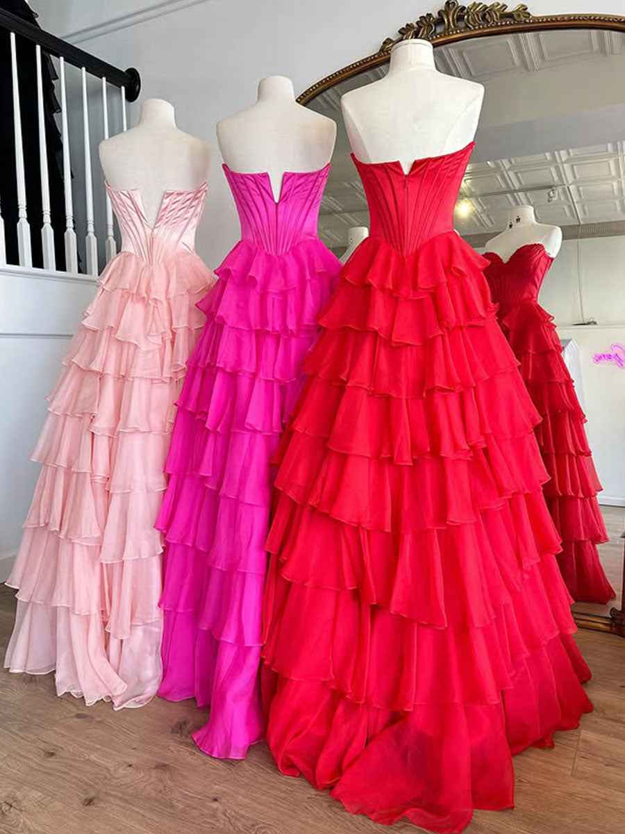Yellow Strapless Satin Corset A Line Prom Dress