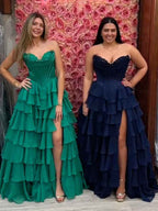 Yellow Strapless Satin Corset A Line Prom Dress