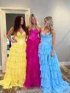 Yellow Strapless Satin Corset A Line Prom Dress