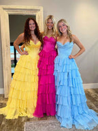 Yellow Strapless Satin Corset A Line Prom Dress