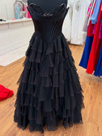 Yellow Strapless Satin Corset A Line Prom Dress