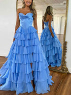 Yellow Strapless Satin Corset A Line Prom Dress