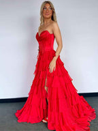 Yellow Strapless Satin Corset A Line Prom Dress