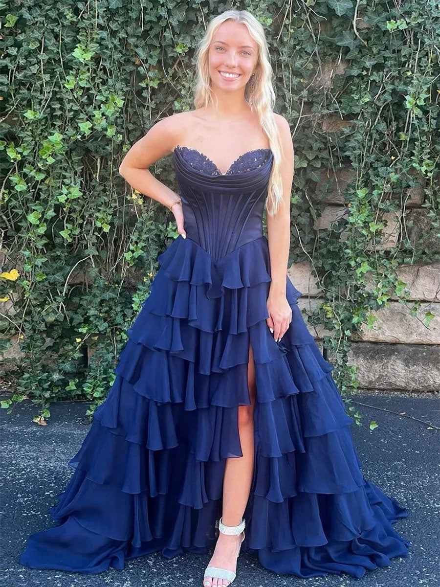 Yellow Strapless Satin Corset A Line Prom Dress