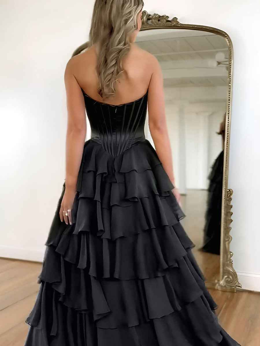 Yellow Strapless Satin Corset A Line Prom Dress
