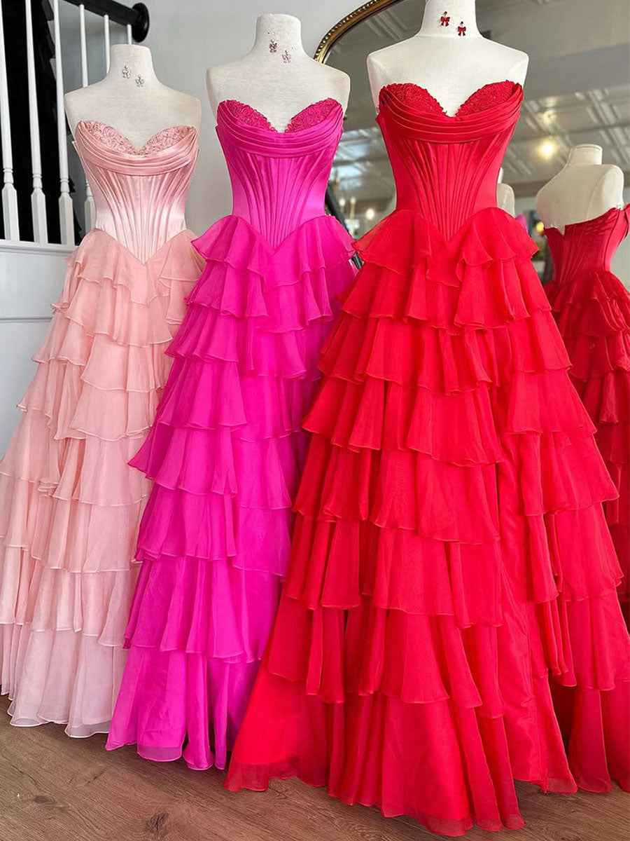 Yellow Strapless Satin Corset A Line Prom Dress