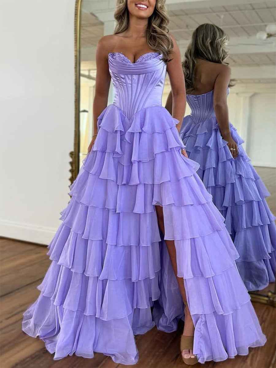Yellow Strapless Satin Corset A Line Prom Dress