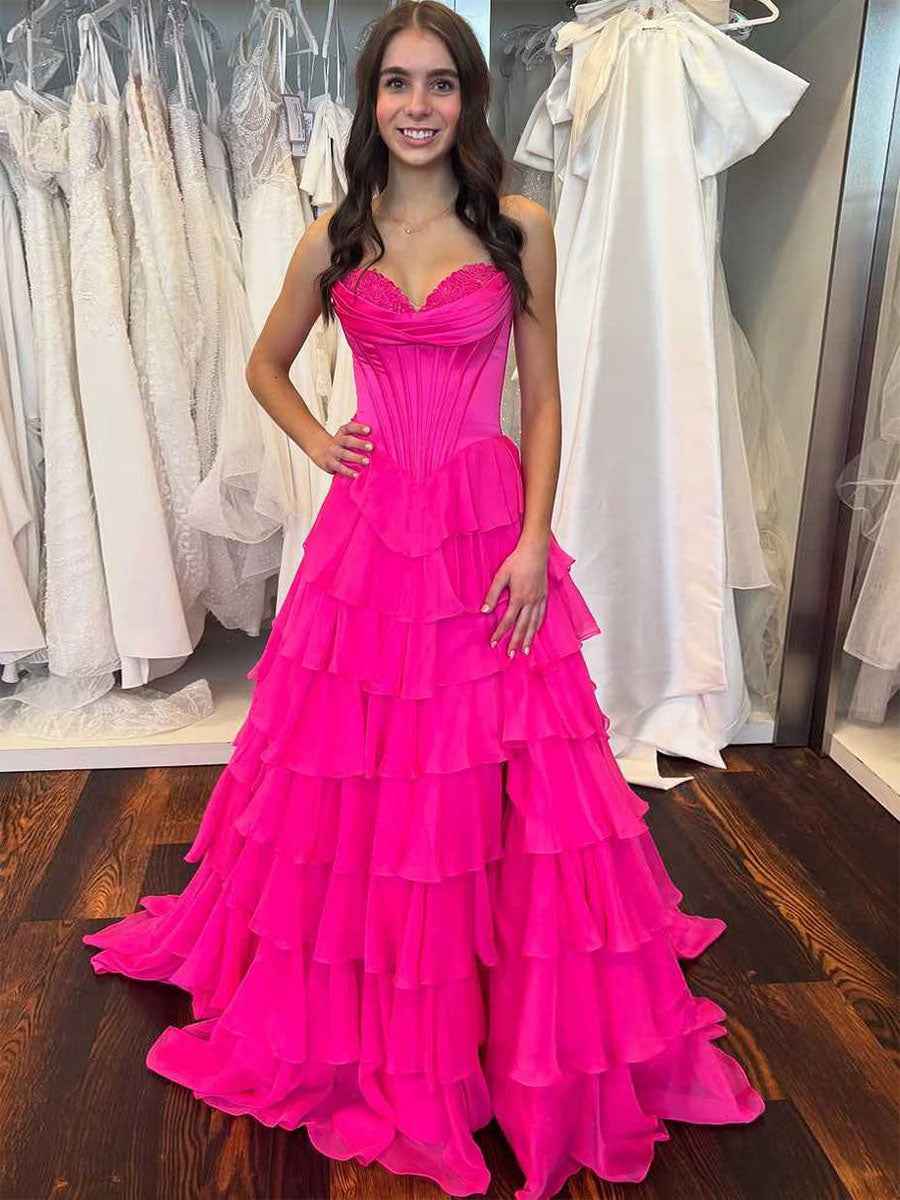 Yellow Strapless Satin Corset A Line Prom Dress