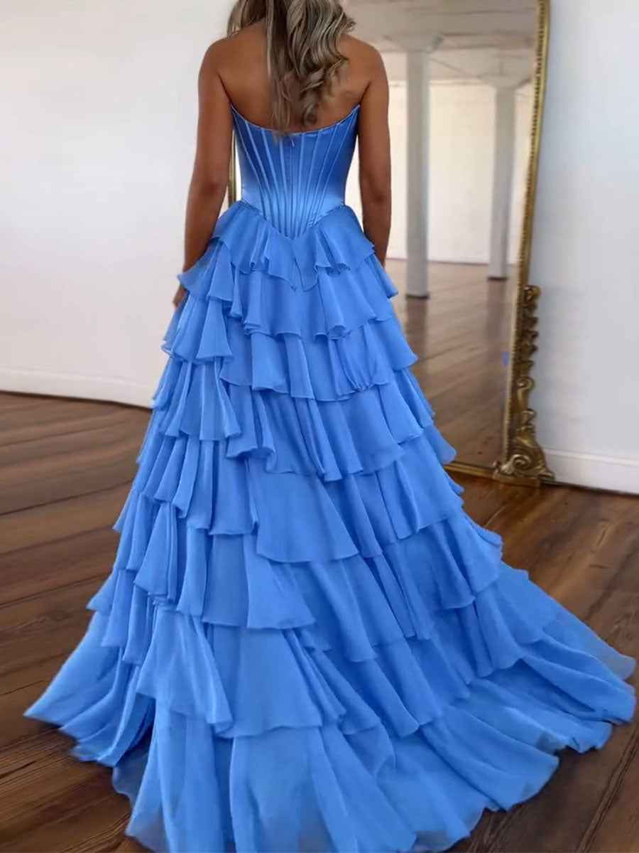 Yellow Strapless Satin Corset A Line Prom Dress