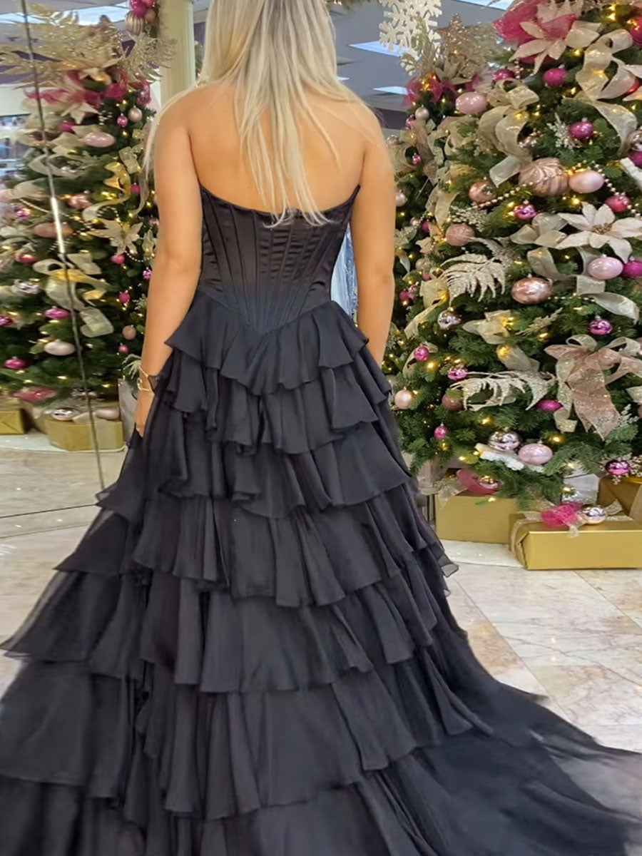 Yellow Strapless Satin Corset A Line Prom Dress