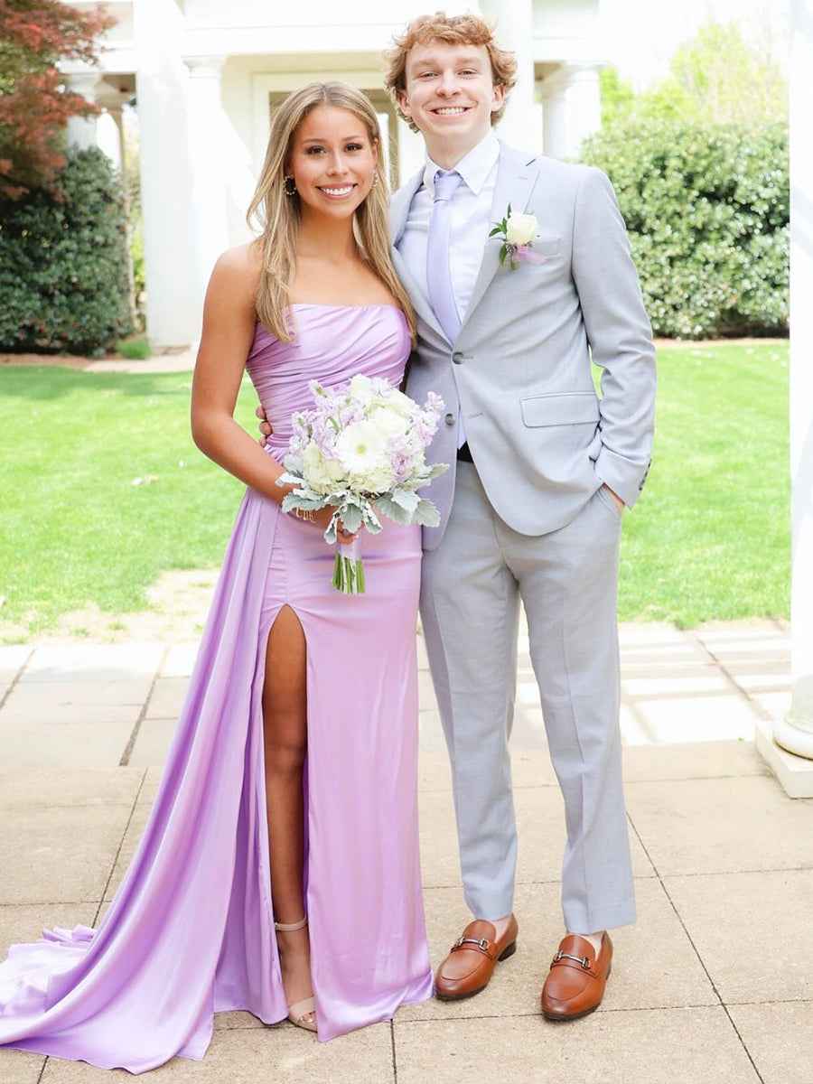 Yellow Strapless Prom Dress Long Mermaid Gown With Slit