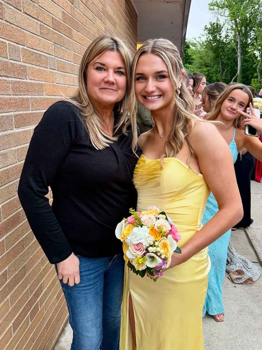 Yellow Strapless Prom Dress Long Mermaid Gown With Slit