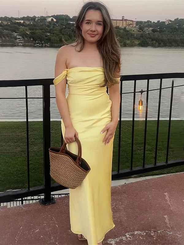 Yellow Off Shoulder Maxi Dress Sheath Gown For Parties