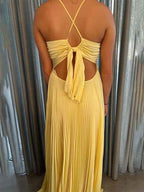 Teal Pleated Spaghetti Straps A Line Empire Waist Prom Dress
