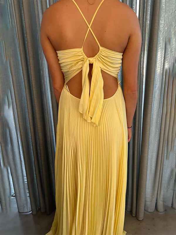 Teal Pleated Spaghetti Straps A Line Empire Waist Prom Dress
