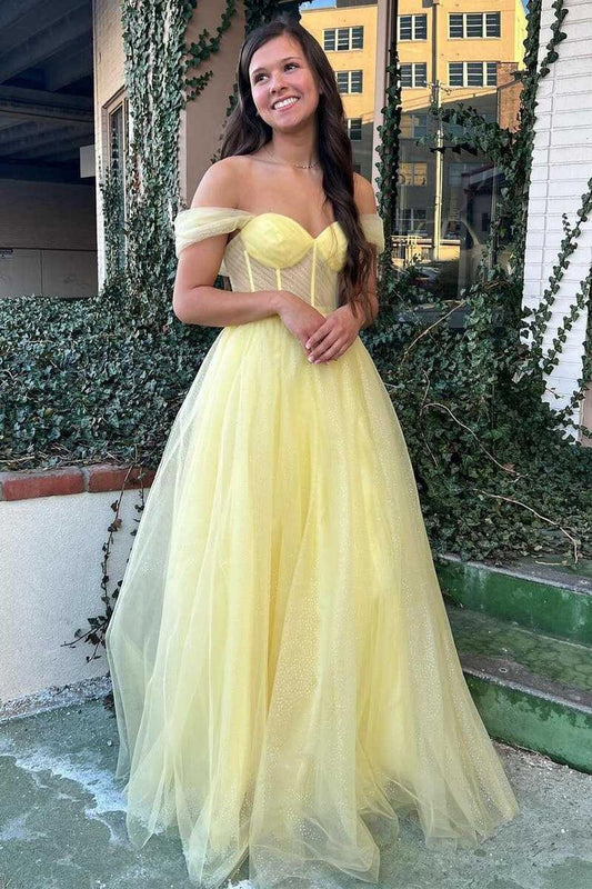 Off-the-Shoulder Bustier A-Line Tulle Prom Dress Formal Dress