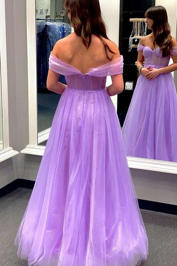 Off-the-Shoulder Bustier A-Line Tulle Prom Dress Formal Dress