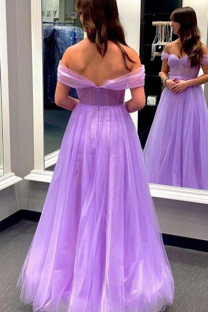 Off-the-Shoulder Bustier A-Line Tulle Prom Dress Formal Dress
