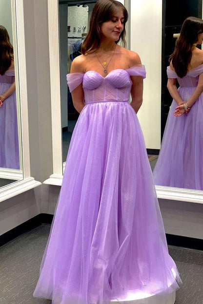 Off-the-Shoulder Bustier A-Line Tulle Prom Dress Formal Dress