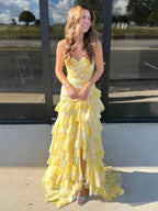 Yellow Print Mermaid Prom Dress With Sweetheart Neckline