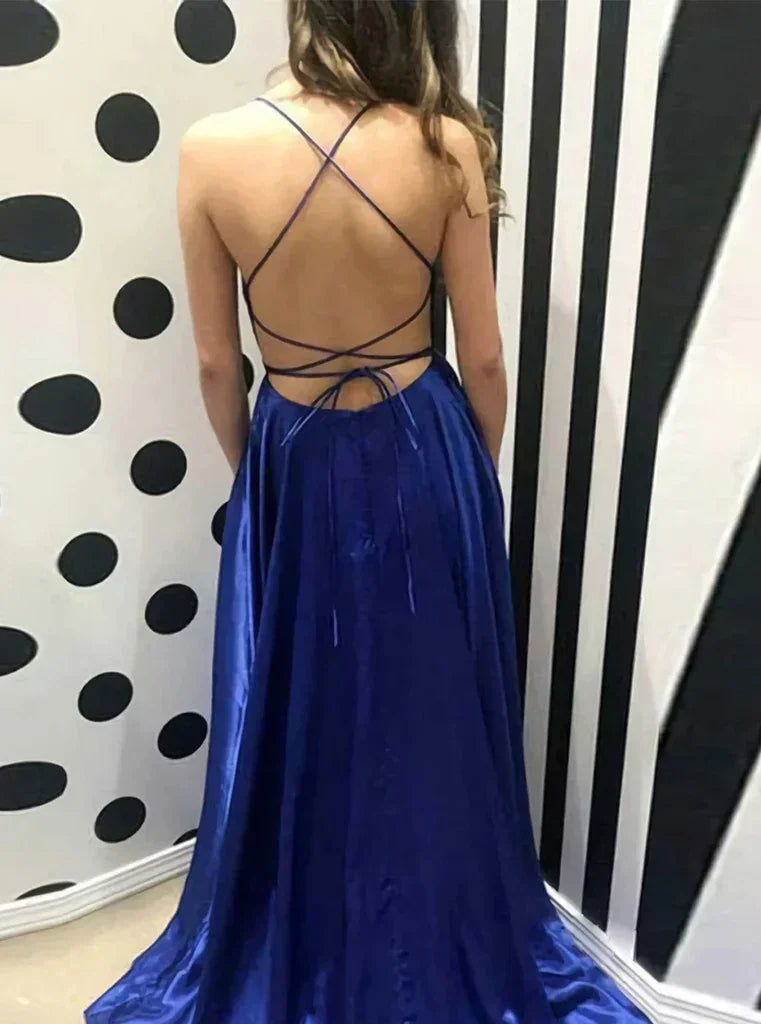 Vestido Simples Azul-Marinho para Baile de Finalistas Vestido Clássico de Noite Y18