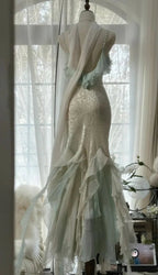 Abito da sera formale elegante verde menta temperamento sirena con spalline sottili in chiffon e perline, abito da ballo Y8546