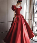 Vestido longo de cetim bordô para baile Vestido de noite em linha A Y1169