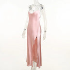 Abito lungo da sera rosa sirena sexy, abito da sera rosa scollato sulla schiena Y1933