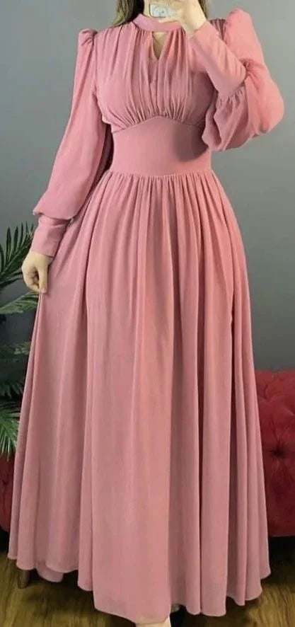 Abito lungo semplice a linea ad A con maniche lunghe Abito da sera alla moda Y5795