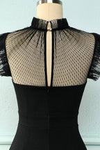 Robe moulante noire sirène à col montant courte robe de soirée Y5066