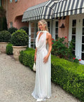 Robe de soirée longue en tulle blanc sexy à décolleté plongeant Y8240