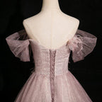 Vestido de noche formal elegante de tul rosa con lentejuelas, apliques de mariposas, modelo Y7996