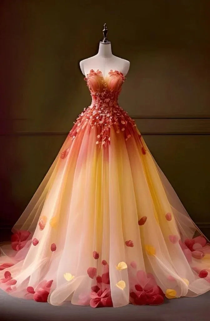 Abito da sera senza spalline a linea ad A con applicazioni di tulle graziose Y8360