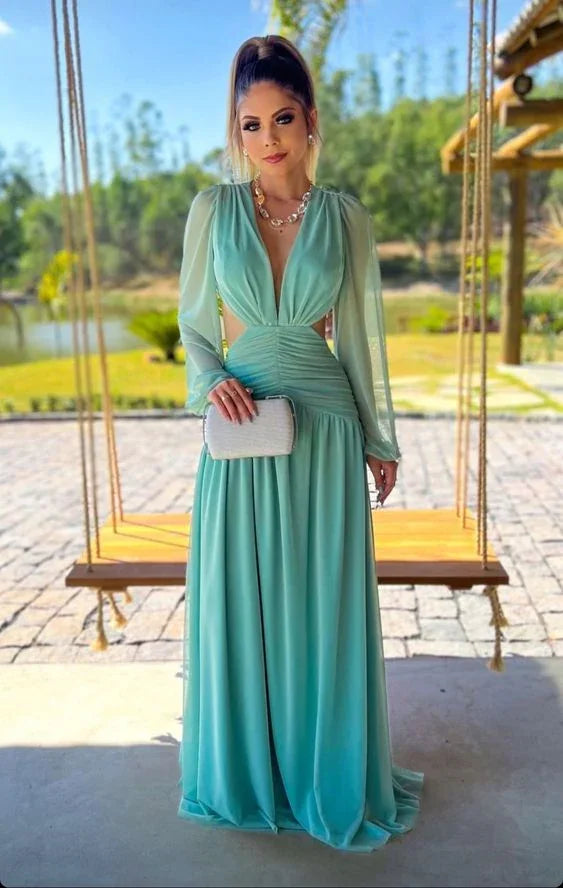 Belle robe de soirée longue à manches lanterne Robe de gala Y5160