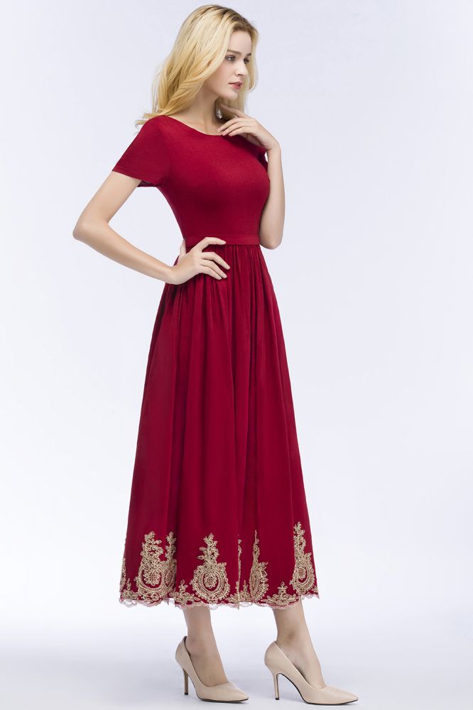 Vestidos de Baile de Finalistas de Tamanho Grande com Linha em A, Comprimento ao Tornozelo, Mangas Curtas e Apliques, com Cinto