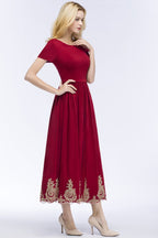 Vestidos de Baile de Finalistas de Tamanho Grande com Linha em A, Comprimento ao Tornozelo, Mangas Curtas e Apliques, com Cinto