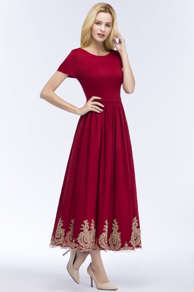 Vestidos de Baile de Finalistas de Tamanho Grande com Linha em A, Comprimento ao Tornozelo, Mangas Curtas e Apliques, com Cinto