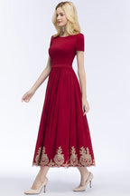 Vestidos de Baile de Finalistas de Tamanho Grande com Linha em A, Comprimento ao Tornozelo, Mangas Curtas e Apliques, com Cinto