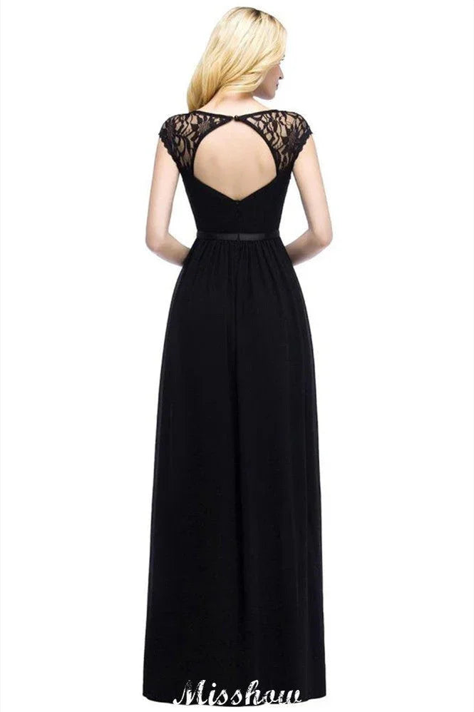 Vestidos de Dama de Honra em Chiffon com Corte em A, Decote Redondo e Mangas Curtas para Festa de Casamento