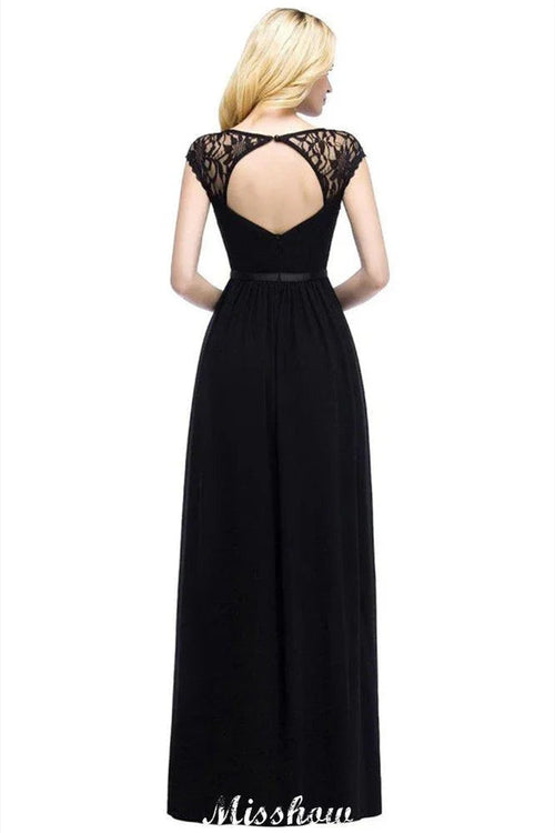 Abiti da damigella d'onore in chiffon a linea ad A con scollo rotondo e maniche a cappuccio, abito da cerimonia nuziale