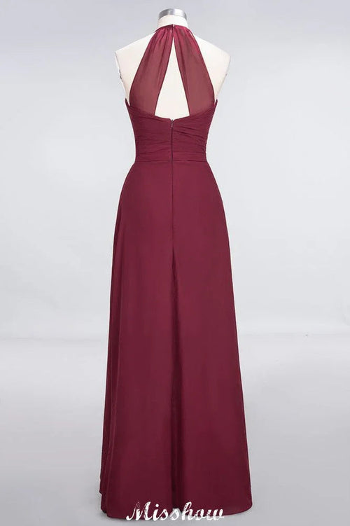 Abito da damigella a linea ad A in chiffon con scollo a V, senza maniche, lungo fino a terra, con volant