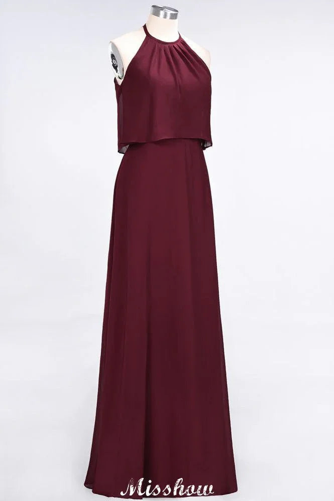 فستان وصيفات بلا أكمام من الشيفون بطول الأرض بتصميم على شكل حرف أ للمناسبات الرسمية