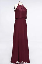 فستان وصيفات بلا أكمام من الشيفون بطول الأرض بتصميم على شكل حرف أ للمناسبات الرسمية