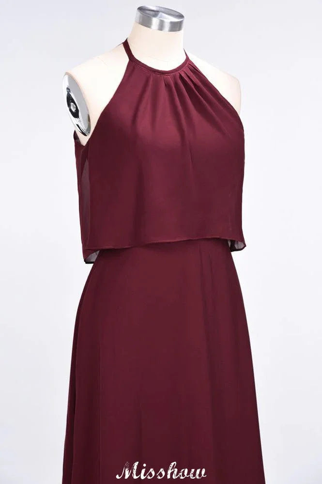 فستان وصيفات بلا أكمام من الشيفون بطول الأرض بتصميم على شكل حرف أ للمناسبات الرسمية