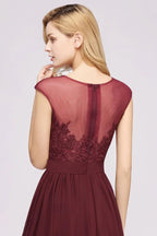 فساتين وصيفات العروس بطول الأرض بدون أكمام من الشيفون والدانتيل على شكل حرف A مزينة بالتطريزات