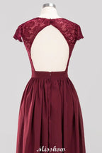 Vestidos de Dama de Honra em Chiffon com Renda, Decote em V, Sem Mangas, Comprimento até ao Chão, com Folhos em Linha A